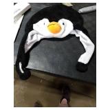 Timiot Cute Plush Animal Character Winter Hat Fun Ski Cap with Detailed Animal Face Long Ear Straps with Pom Pom Ends (Penguin)