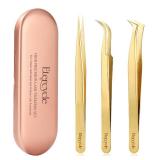 Etercycle High Precision Lash Tweezers Set - Includes 3 Stainless Steel Eyelash Tweezers for Classic Individual and Volume Lash Extensions. Complete with Storage Box