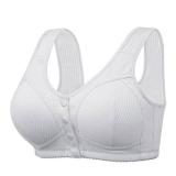 Ribbed Bras for Women Front Closure No Underwire Comfort Senior Wireless Snap Closing Bra White 36B