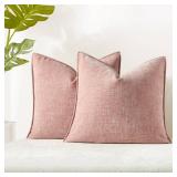 JUSPURBET Pink Decorative Pillow Covers 24x24 Set of 2 Throw Pillow Covers for Couch Sofa Bed Cozy Chenille Cushion Covers Cases with Hidden Zipper for Living Room Home Decor