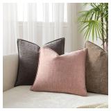 JUSPURBET Pink Decorative Pillow Covers 24x24 Set of 2 Throw Pillow Covers for Couch Sofa Bed Cozy Chenille Cushion Covers Cases with Hidden Zipper for Living Room Home Decor
