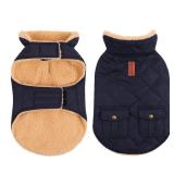 Queenmore Warm Puffer Dog Coat, Quilting Winter Jacket Ultra Thick Plush Lining with Storage Pockets (Dark Navy, X-Large)