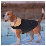 Queenmore Warm Puffer Dog Coat, Quilting Winter Jacket Ultra Thick Plush Lining with Storage Pockets (Dark Navy, X-Large)