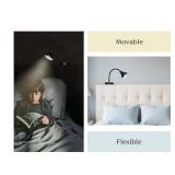 Solfres Patented Innovative Design Headboard Reading Light. No Drilling Golden Book Light for Bedtime Reading. Dimmable LED Book Reading Lamp with Bulb. Movable & Flexible, Black