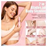 Bikini Trimmer for Women - 2 in 1 Painless Electric Razors for Women, IPX7 Waterproof Rechargeable LED Dual Head Electric Shaver for Lady Bikini Underarm, Body, Leg, Face Hair Remove (Pink)