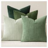 MIULEE Boho Farmhouse Sage Green Throw Pillow Covers 18x18 Inch Set of 4 Mordern Nordic Cushion Covers Soft Corduroy Spring Home Decor for Couch Bed Sofa Living Room Forest Green
