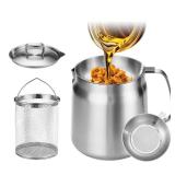 119oz 304 Stainless Steel Deep Fryer Pot with Basket & Strainer, Large Capacity Bacon Grease Container for Kitchen,Frying, Cooking, Camping,Oil Filter Container - Dishwasher Safe (119oz/3.5L/3.7Qt)