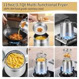 119oz 304 Stainless Steel Deep Fryer Pot with Basket & Strainer, Large Capacity Bacon Grease Container for Kitchen,Frying, Cooking, Camping,Oil Filter Container - Dishwasher Safe (119oz/3.5L/3.7Qt)