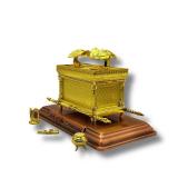 3 ARCHES USA Gold Plated The Ark of The Covenant Figurine Model (7 x 4 x 5) with Contents - Manna, Ten Commandments - Detailed Replica Tabletop Decor. BENT BOTTOM.