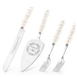 BEKESIN Wedding Cake Knife and Server Set, Ceramic Pearl Handle Cake Cutting Set for Weddings, Engagements, Anniversaries, and Engagement Gifts for Couples