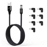 AGVEE 10ft USB to DC 5V Power Cord 5521(5.5x2.1mm) | Braided Nylon & Aluminum Shell | 6pcs DC Adapter Tips | Fast & Durable Charging for CCTV Cameras, Routers, LED Strips, Black