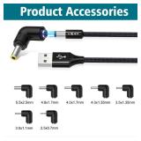 AGVEE 10ft USB to DC 5V Power Cord 5521(5.5x2.1mm) | Braided Nylon & Aluminum Shell | 6pcs DC Adapter Tips | Fast & Durable Charging for CCTV Cameras, Routers, LED Strips, Black