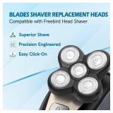 2 Pack Replacement Blades for Freebird Head Shaver | 5-Blade Electric Razor Refills for Bald Men Freedom Grooming + 1 Cleaning Brush