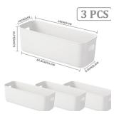 BLLREMIPSUR 3 Pack White Storage Bin, 10 Long Bathroom Organizing Bins, Plastic Organizer Bins with Handles for Vanity, Pantry, Shelves
