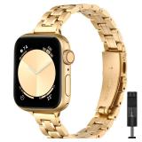 STIROLL Thin Replacement Band Compatible for Apple Watch 38mm 40mm 41mm 42mm(Series 11 10), Stainless Steel Metal Wristband Women Men for iWatch Ultra SE Series 9 8 7 6 5 4 3 2 1, Gold