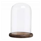 MyGift The Bell Jar Glass Cloche with Rustic Wood Base, 10 Inch Tall Clear Decorative Glass Dome Display for Plants, Curios, Keepsakes, Heirlooms