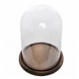 MyGift The Bell Jar Glass Cloche with Rustic Wood Base, 10 Inch Tall Clear Decorative Glass Dome Display for Plants, Curios, Keepsakes, Heirlooms