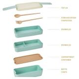 Rarapop Beige Stackable Bento Lunch Box Kit, 3-In-1 Compartment Wheat Straw Lunch Containers with Tableware, Reusable On-the-Go Meal and Snack Containers