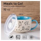 AmorArc 32 Ounces Ceramic Soup Mugs with Lids and Handle, Stoneware Bowls Cup Set of 2 for Soup, Stew, Noodle, Beautiful Mug Bowls With Lovely Dog,Cat Patterns, Microwave&Dishwasher Safe, Blue