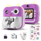 Kids Camera Instant Print - 48MP Dual Lens, 1080P Video, Thermal Printing with 4 Paper Rolls - Fun Filters, Stickers & Games - Bluetooth App, 32GB Card - Gift for Girls & Boys Ages 3-12 (Purple)