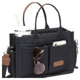 ZHMO Canvas Tote Bag for Women With Compartments and Zipper,Black Women