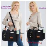 ZHMO Canvas Tote Bag for Women With Compartments and Zipper,Black Women