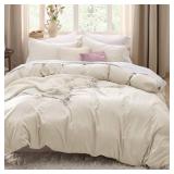 Bedsure Oat Milk Duvet Cover Queen Size - 3 Pieces Prewashed Cotton-Like Polyester Extra Soft Bedding Set, Includes 1 Duvet Cover 90x90 Inches with Zipper Closure & 2 Pillow Shams, No Comforter