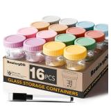 RowinsyDD 16 Pack Glass Baby Food Storage Containers, 4 oz Leakproof Baby Food Jars with Lids, Small Glass Food Containers for Infant Baby, Freezer & Microwave Safe, BPA Free