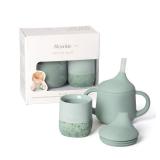 Moonkie Baby Training Cup & Sippy Cup Set | 4 Months+ | Baby-Led Weaning Essential | Gift for Infants (Mint Cup Set, 2 Pack)