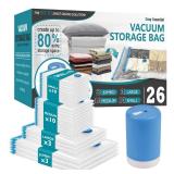 Cozy Essential Travel Vacuum Storage Bags with Rechargeable Cordless Electric Pump, Space Saver Bags for Luggage, Suitcase, Carry-On, for Clothes, Blankets, Comforters, Pillows, 26 Combo