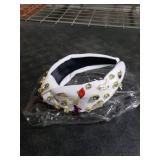 PANTIDE Music Jeweled Knotted Headband - Singer Fans Gift Guitar Red Lip Rhinestone Crystal Embellished Headband Wide Top Knot Fashion Hairband Birthday Back To School Gift for Women Girls (White)