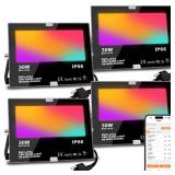 LED Flood Light Outdoor 30W, 300W Equivalent 3000LM Smart RGB Landscape Lighting with APP Control, DIY Scenes -Timing - Warm White 2700K -Color Changing Uplight, IP66, US Plug, No Remote MELPO(4 Pack)