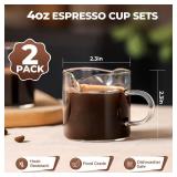 Espresso Cups Set of 2, 4 Oz Espresso Shot Glass with Handle Double Spout Cups Clear Glass Milk Cup Coffee Accessories Great for Making Coffee Desserts Salad Dressing