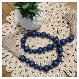 Handcrafted Farmhouse Wooden Decorative Beads Garland, Table Tray Boho Wood Beads with Tassel, Small Rustic Antique Decor for Home and Events ( Rustic Blue)