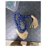 Handcrafted Farmhouse Wooden Decorative Beads Garland, Table Tray Boho Wood Beads with Tassel, Small Rustic Antique Decor for Home and Events ( Rustic Blue)