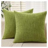 MIULEE 24x24 Inch Euro sham Burlap Linen Spring Pillow Covers Set of 2 - Green Washed Soft Skin-Friendly Texture Decorative Throw Pillows Home Decor for Farmhouse Modern Sofa,Bed,Couch,Patio