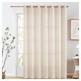 jinchan Linen Curtain 96 Inches Long for Sliding Glass Door, Farmhouse Semi Sheer Ceiling Curtain Living Room Light Filtering Grommet Farmhouse Rustic Beige Drape, 100 x 96, 1 Panel
