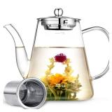 Zpose Glass Teapot, 1200ml (40oz) Tea Pot with Infuser for Loose Tea and Blooming Tea, Stovetop Safe Tea Kettle, Hand Crafted Borosilicate Glass Tea Maker with Scale Line, Tea Gift Set for Tea Lovers