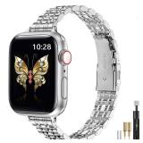 MioHHR Slim Metal Band Compatible with Apple Watch Band 42mm(Series 11 10) 41mm(Series 9 8 7) 40mm(Series 6 5 4 SE3/2/1) 38mm(Series 3 2 1),Stainless Steel iWatch Bands for Women,Silver