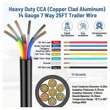 7 Way Trailer Wire 25FT Heavy Duty 14 Gauge 7 Wire Trailer Wiring Harness Kit with Color-Coded Stranded CCA Conductors Weatherproof PVC Jacket for RV, Camper, Truck, Utility Trailer