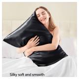 BEDELITE Satin Pillowcase with Zipper 2 Pack, Black Pillow Cases Standard Size, Super Soft and Cooling Similar to Silk Pillow Cases, Gift for Women Men(20x26 Inches)