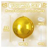 Gold Round Foil Balloons 9 pcs,Metallic Gold Giant 4D Round Balloons 22 Inch for New Years Wedding Graduation Anniversary Baby Shower Birthday Party Decorations