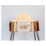 Boho Sun Tassel Highchair Banner - Boho Garland with Wood Bead, Yarn, Neutral Decorations, 1st Birthday High Chair Banner (Sun Brown)