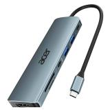 Acer USB C Hub, 7 in 1 Multi-Port Adapter for Laptop, 4K, HDMI Splitter with 2 USB A 3.1 & Type-C to HDMI Data Port, PD 100W Charging, SD Card Reader for Computer, Desktop, Space Grey