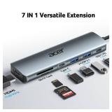 Acer USB C Hub, 7 in 1 Multi-Port Adapter for Laptop, 4K, HDMI Splitter with 2 USB A 3.1 & Type-C to HDMI Data Port, PD 100W Charging, SD Card Reader for Computer, Desktop, Space Grey