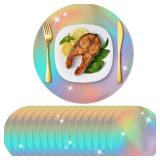 Yeaqee 100 Pieces Round Paper Placemats Disposable Table Mats Mirror Foil Decorative Place Mats for Dining Wedding Table Decoration Banquet Birthday Festive Party(Colorful)