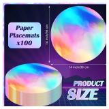 Yeaqee 100 Pieces Round Paper Placemats Disposable Table Mats Mirror Foil Decorative Place Mats for Dining Wedding Table Decoration Banquet Birthday Festive Party(Colorful)