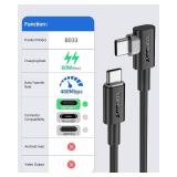 SUNGUY USB C to USB C Cable 2FT [2Pack], Right Angle 90 Degree Type C to C 60W PD Fast Charge Compatible for iPhone 16/15, Samsung Galaxy S24/S23, MacBook Air/Pro, iPad Pro 2020