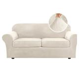 H.VERSAILTEX Real Velvet Plush 3 Piece Stretch Sofa Covers Couch Covers for 2 Cushion Couch Sofa Slipcovers Width Up to 90 Inch Feature Thick Soft Stay in Place (Large Sofa, Ivory)