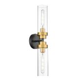 Emak Black and Gold Vanity Lights for Mirror, Modern 22 Inch Bathroom Light Fixtures with Clear Glass Shade, 2-Light Cylinder Wall Sconce for Bathroom, Bedroom, Hallway, VL085-BKBGD-2